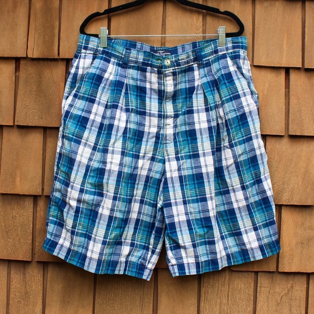 Vintage Guess By Georges Marciano Men's‎ Plaid Shorts 36 Blue Made in USA Cotton